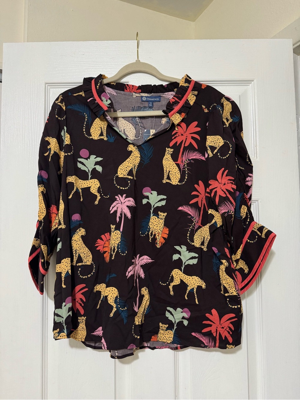 NWT Democracy Tropical Cheetah Print Top